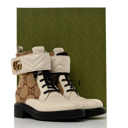 Gucci Flores Calfskin Monogram Maxi GG Nappa Matelasse Double G 40mm Ankle Boots 38.5 Mystic White Camel Ebony 9 of 9