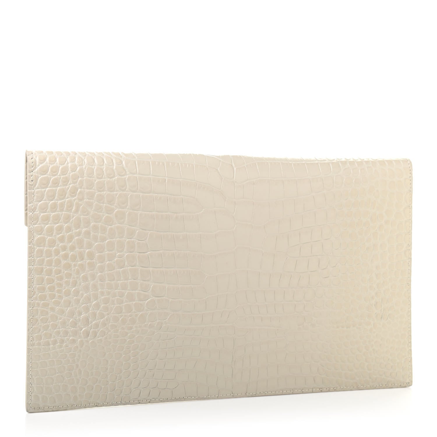 Saint Laurent Calfskin Crocodile Embossed Uptown Monogram Pouch Crema Soft 3 of 8