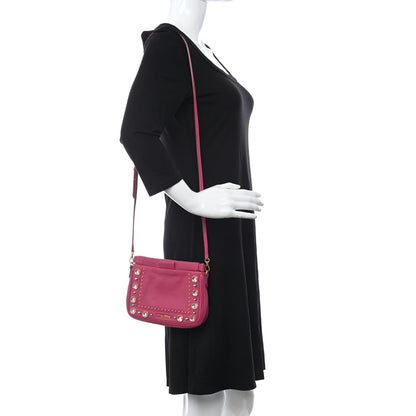 Miu Miu Goatskin Madras Crystal Studded Crossbody Pink 2 of 7