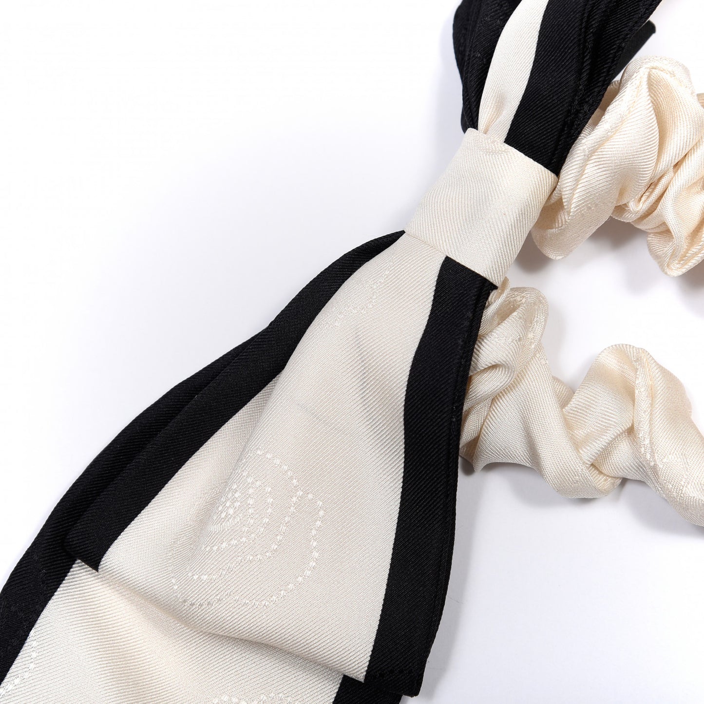 Silk Twill Hair Tie Ivory Black