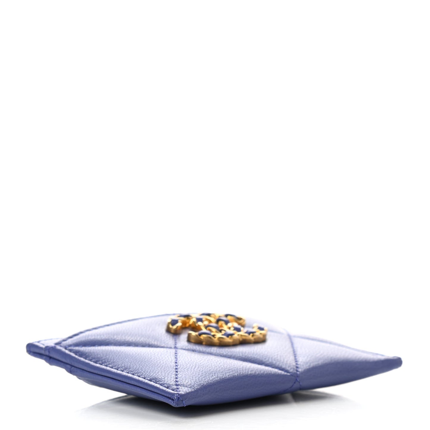 Shiny Goatskin Quilted Chanel 19 Card Holder Blue