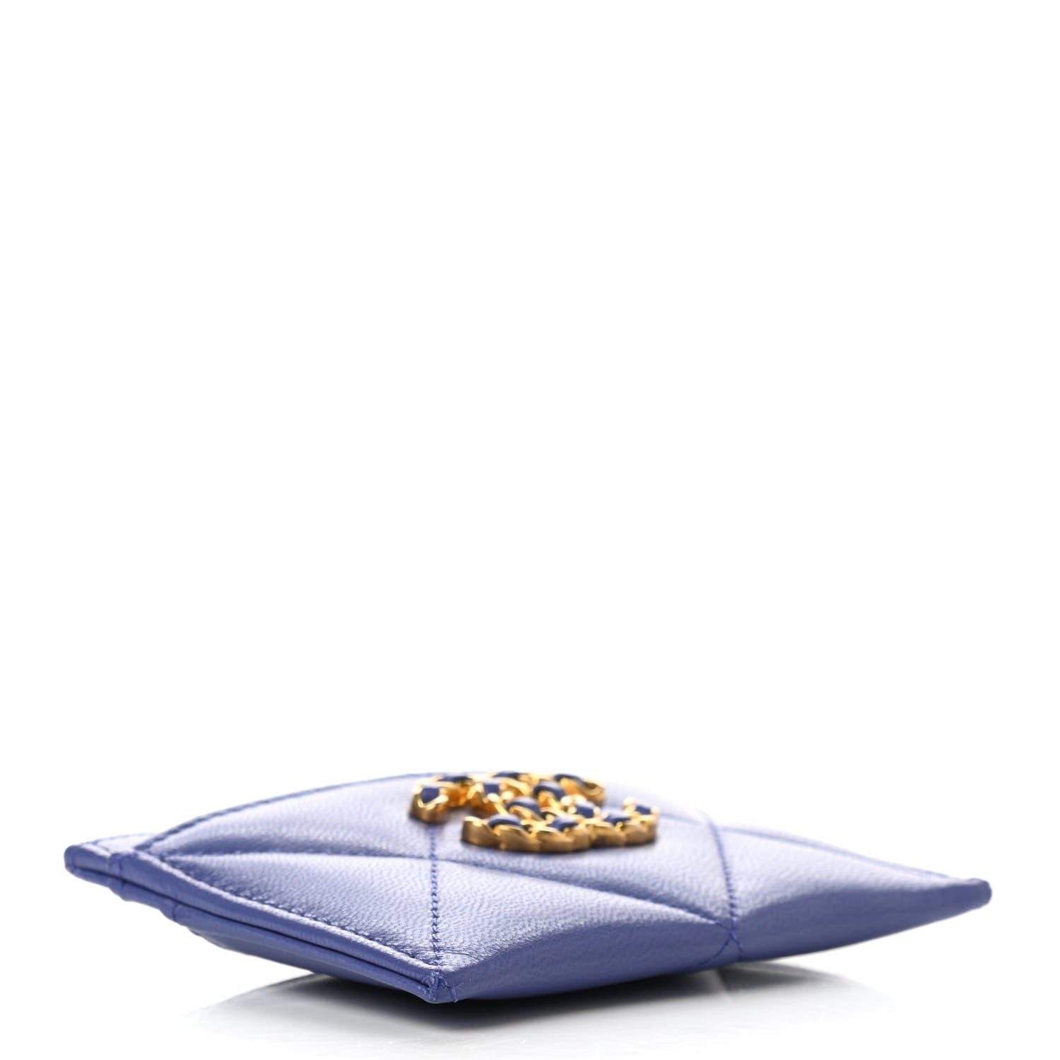 Chanel Shiny Goatskin Quilted Chanel 19 Card Holder Blue 4 of 8