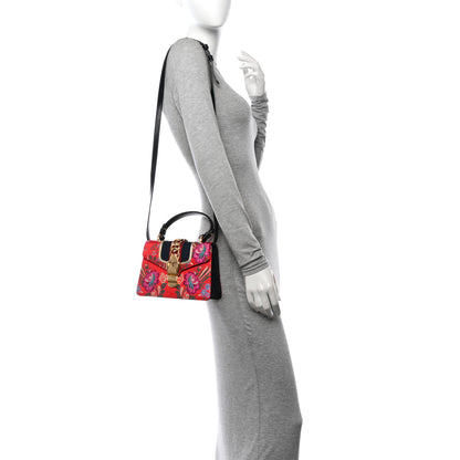 Gucci Jacquard Floral Mini Sylvie Top Handle Bag Red Multicolor Black 2 of 12
