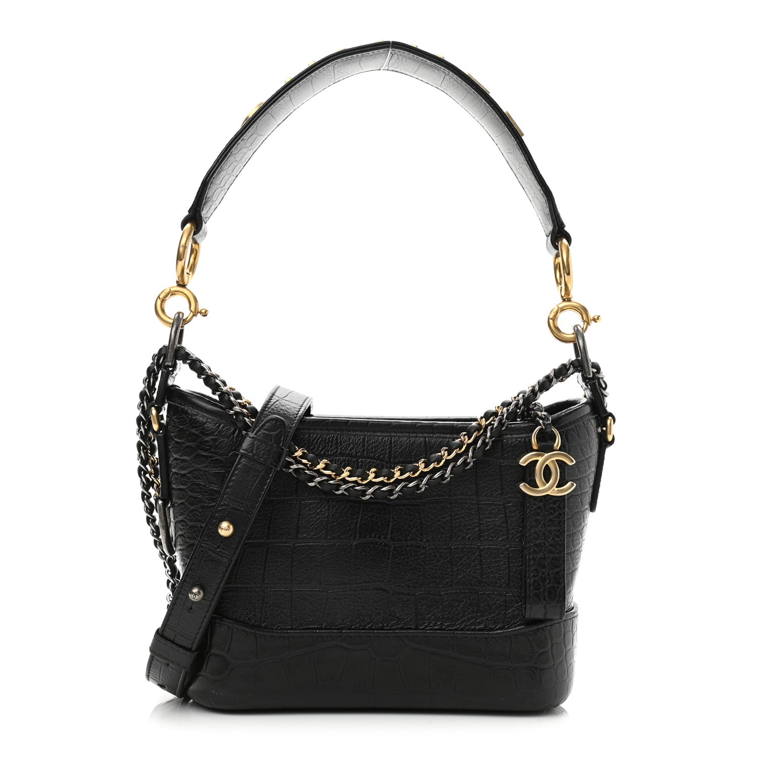 Chanel Calfskin Crocodile Embossed Small Gabrielle Cocodile Hobo Black 1 of 11