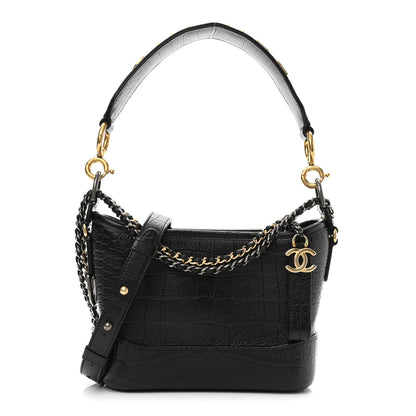 Chanel Calfskin Crocodile Embossed Small Gabrielle Cocodile Hobo Black 1 of 11