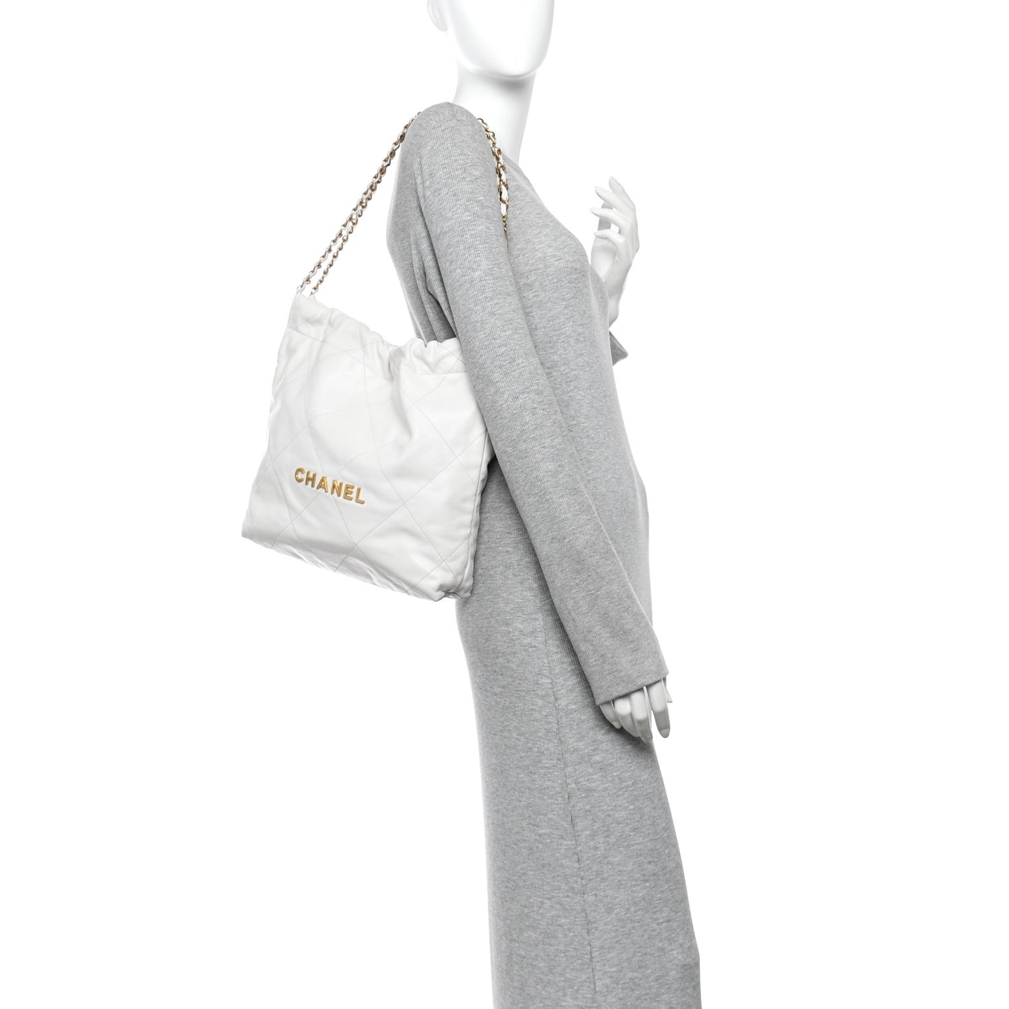 Shiny Calfskin Quilted Small Chanel 22 White