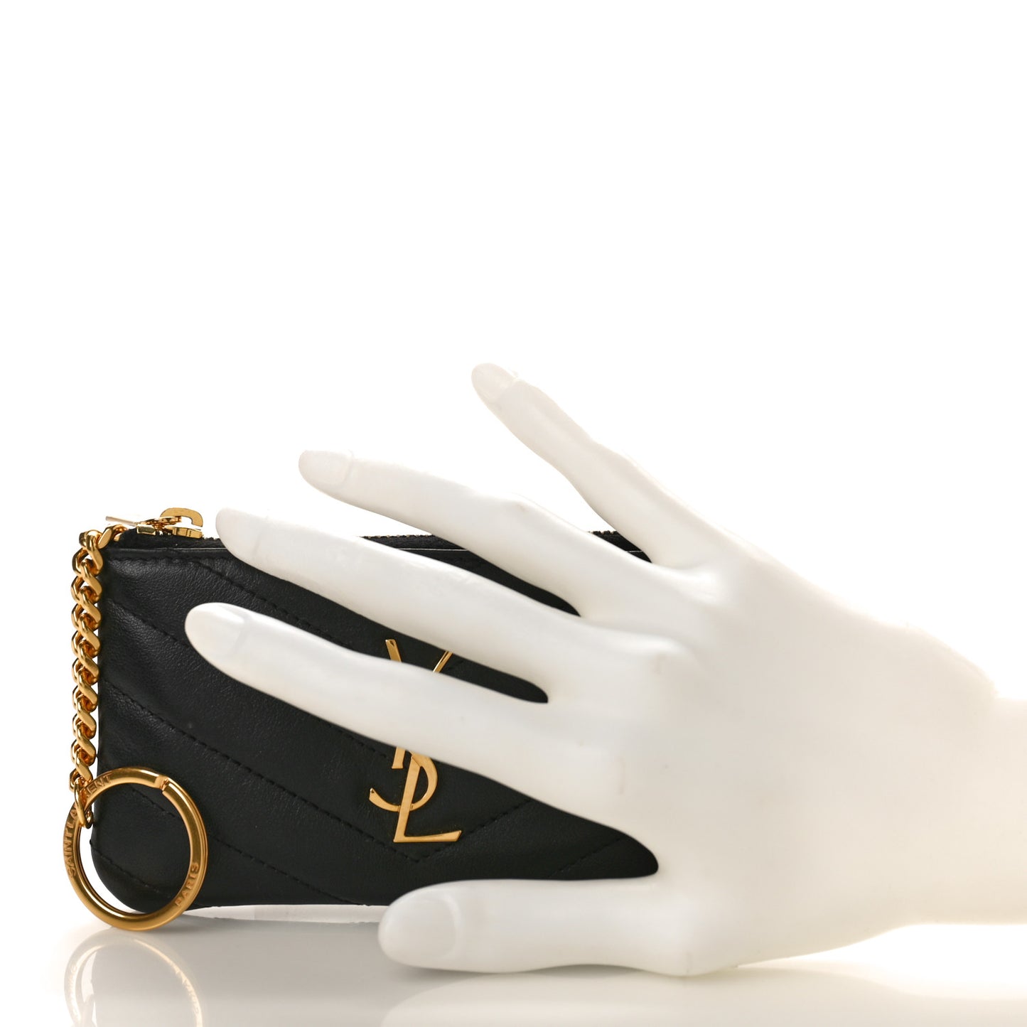 Calfskin Matelasse Monogram Key Pouch Black