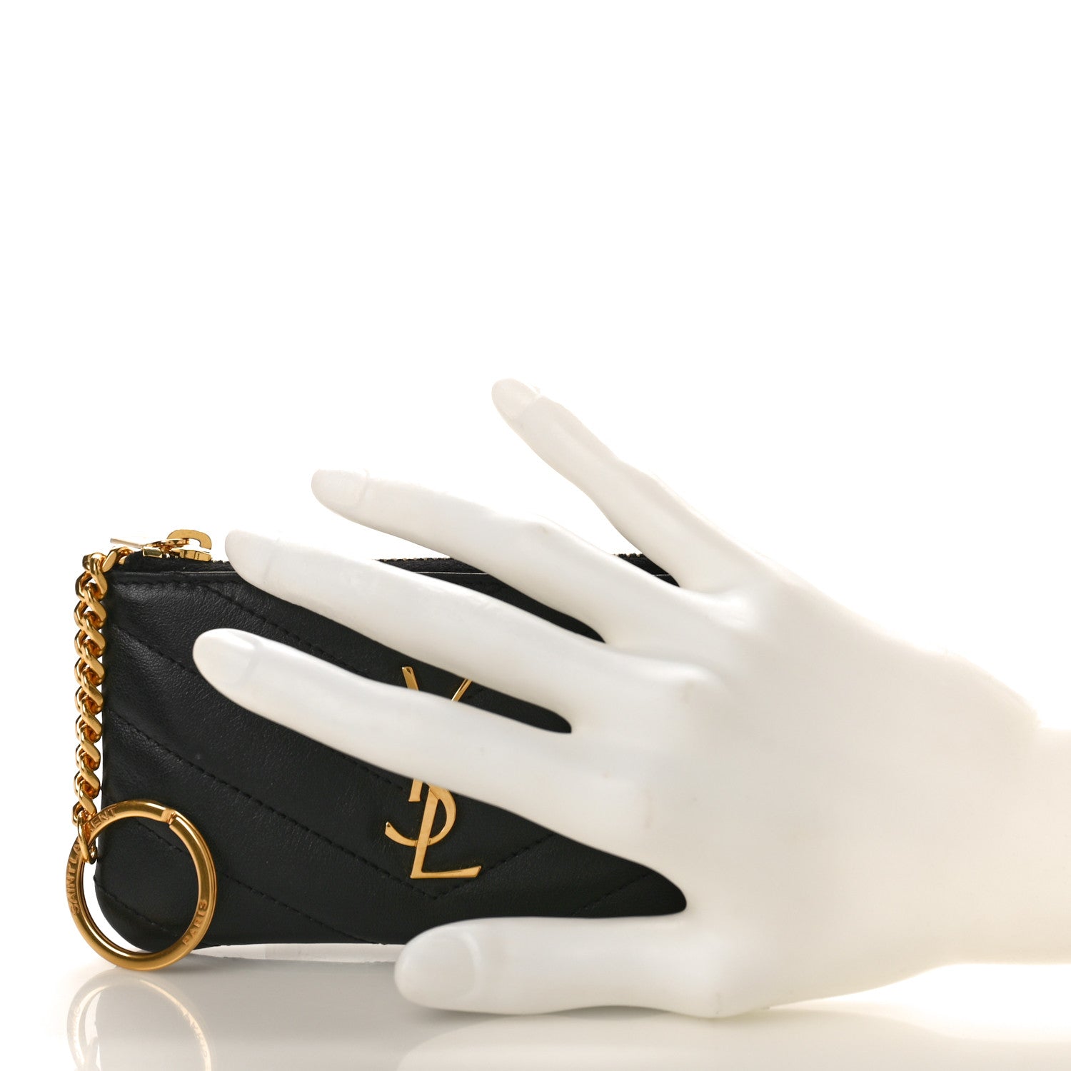 Saint Laurent Calfskin Matelasse Monogram Key Pouch Black 2 of 8