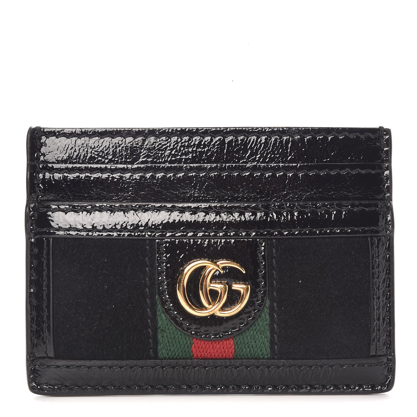 Suede Patent Web GG Ophidia Card Holder Black
