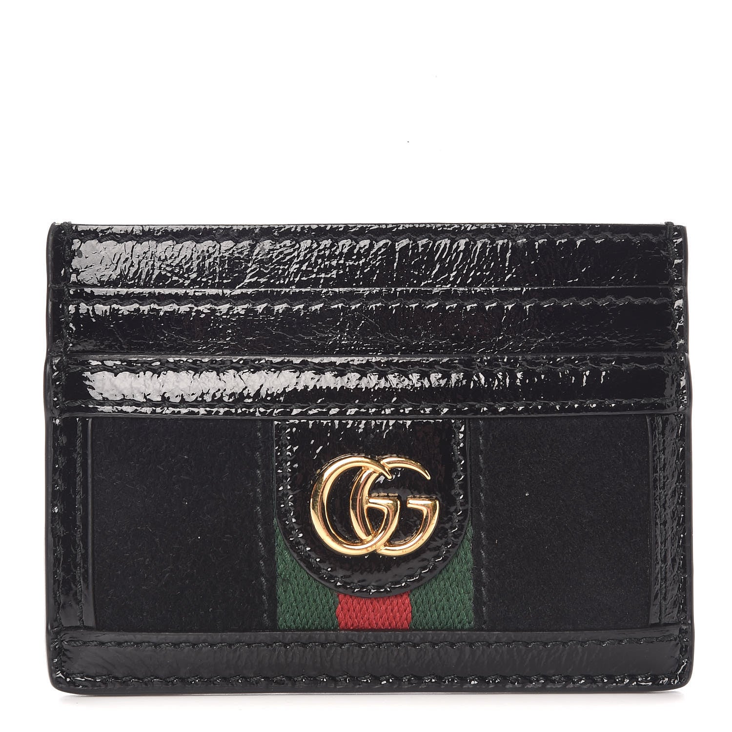 Gucci Suede Patent Web GG Ophidia Card Holder Black 1 of 8