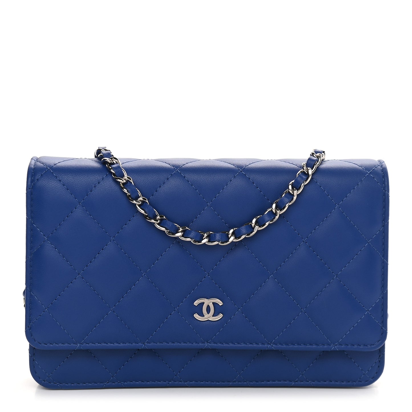 Lambskin Quilted Wallet On Chain WOC Blue
