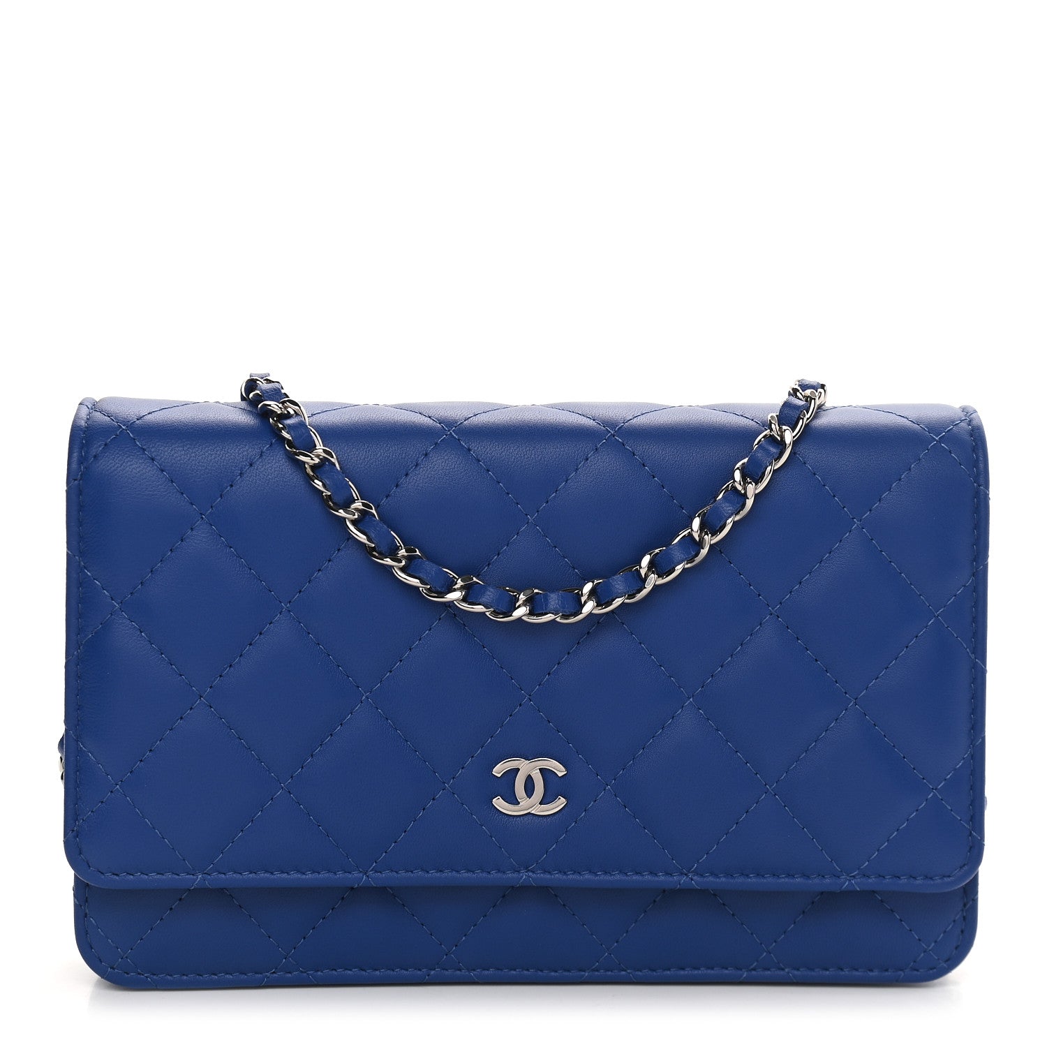 Chanel Lambskin Quilted Wallet On Chain WOC Blue 1 of 9
