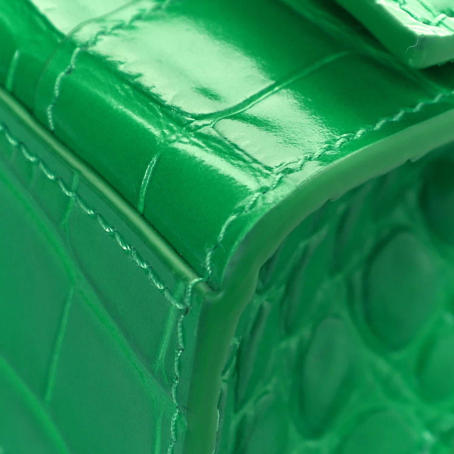 Balenciaga Shiny Calfskin Tonal B Crocodile Embossed Hourglass Top Handle Bag Mini with Chain Vivid Green 8 of 10
