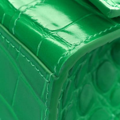 Balenciaga Shiny Calfskin Tonal B Crocodile Embossed Hourglass Top Handle Bag Mini with Chain Vivid Green 8 of 10