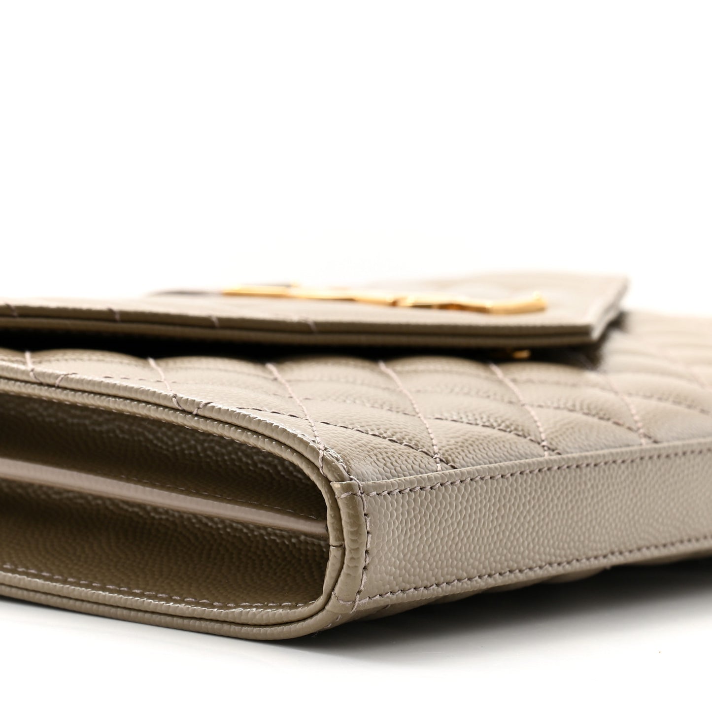 Grain De Poudre Mixed Matelasse Triquilt Monogram Chain Wallet Dark Beige