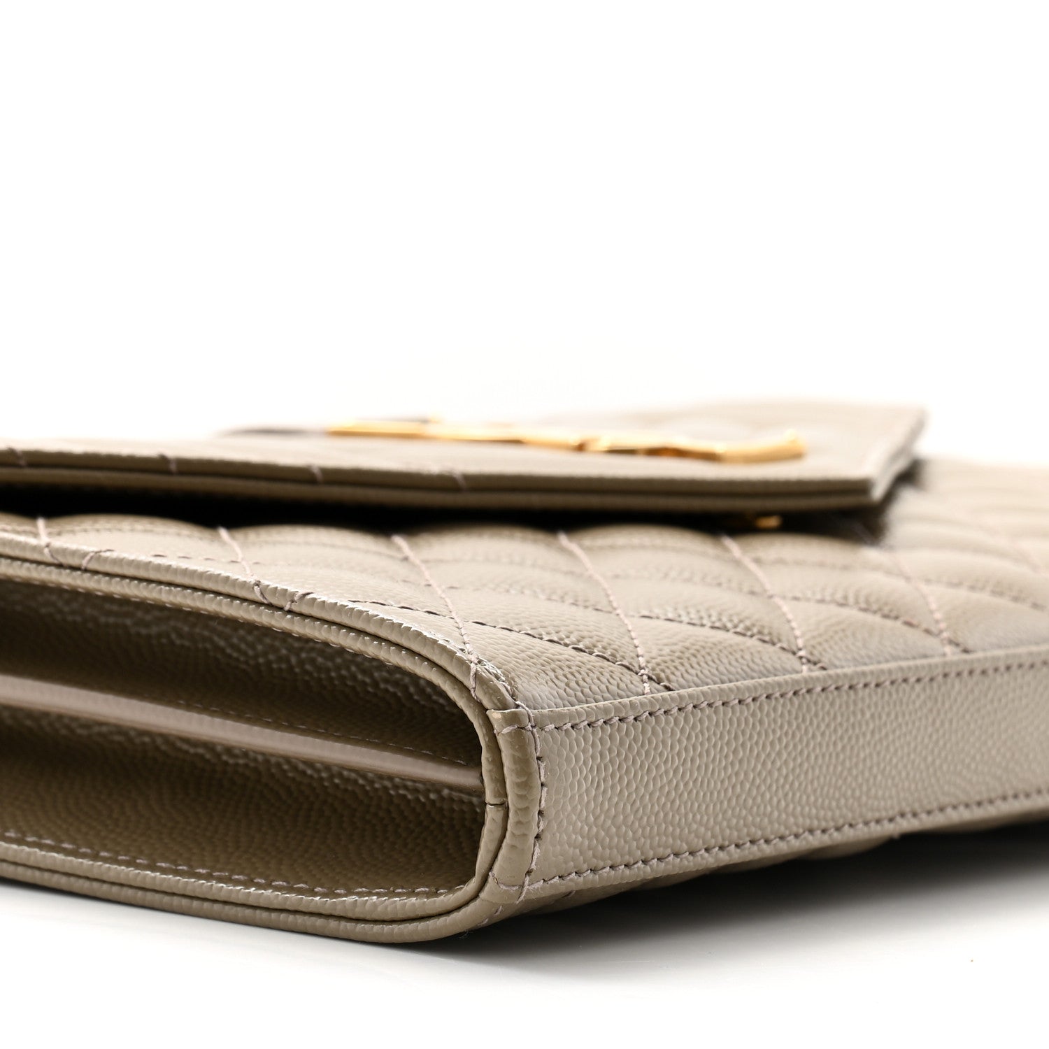 Saint Laurent Grain De Poudre Mixed Matelasse Triquilt Monogram Chain Wallet Dark Beige 9 of 11