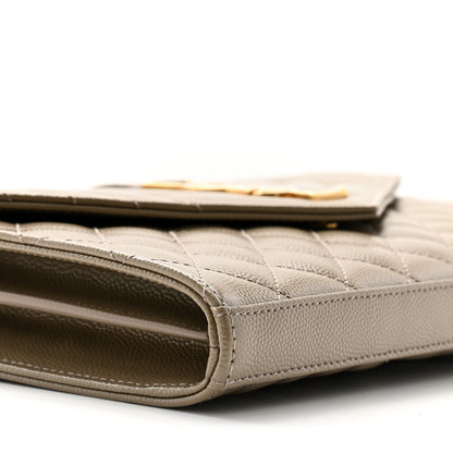 Saint Laurent Grain De Poudre Mixed Matelasse Triquilt Monogram Chain Wallet Dark Beige 9 of 11