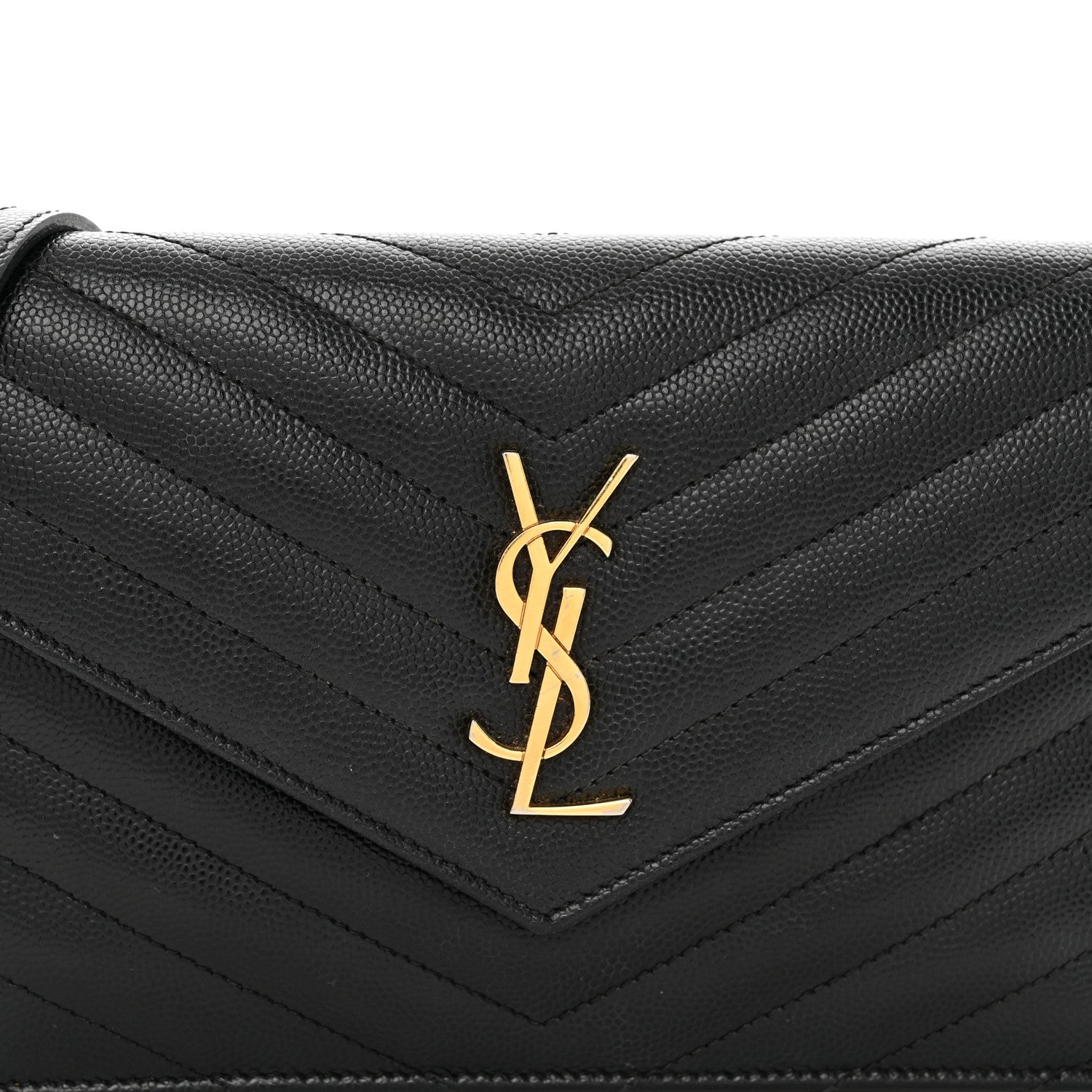 Saint Laurent Grain De Poudre Matelasse Chevron Monogram Envelope Chain Wallet Black 5 of 11