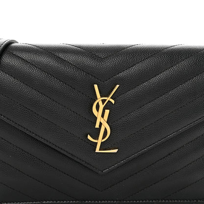 Saint Laurent Grain De Poudre Matelasse Chevron Monogram Envelope Chain Wallet Black 5 of 11