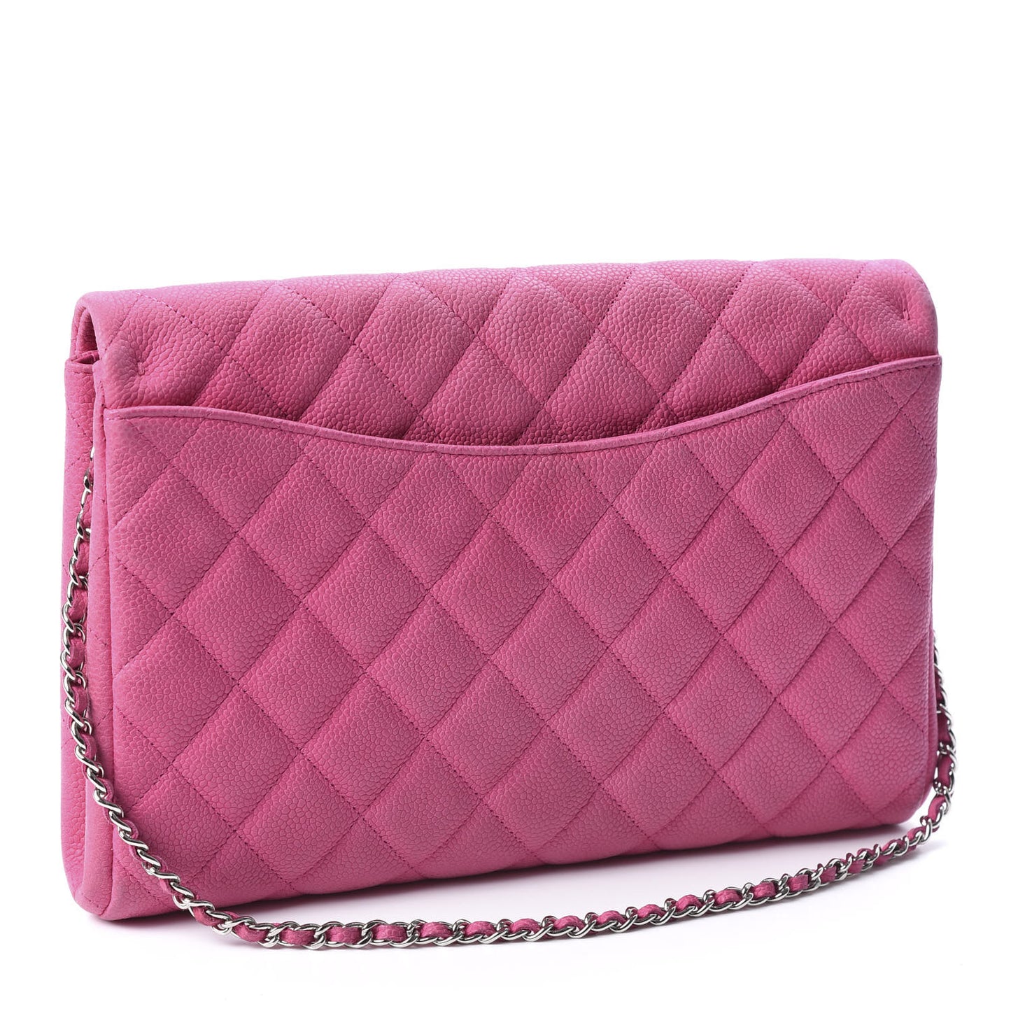 Iridescent Caviar Clutch with Chain Flap Pink