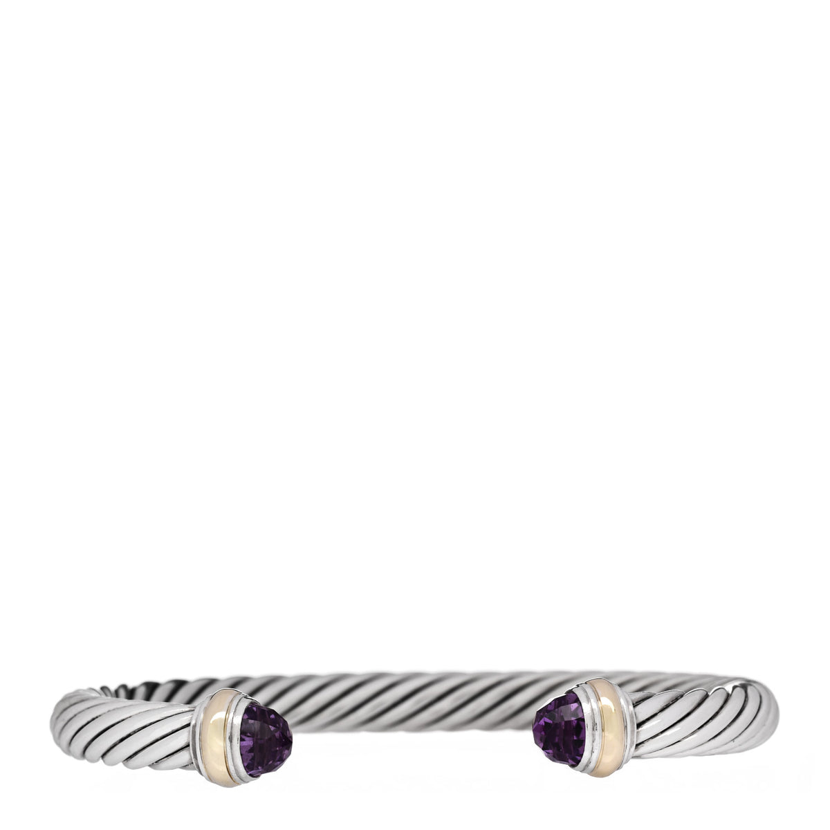 David Yurman Sterling Silver 14K Yellow Gold Amethyst 7mm Cable Classics Bracelet 1 of 3
