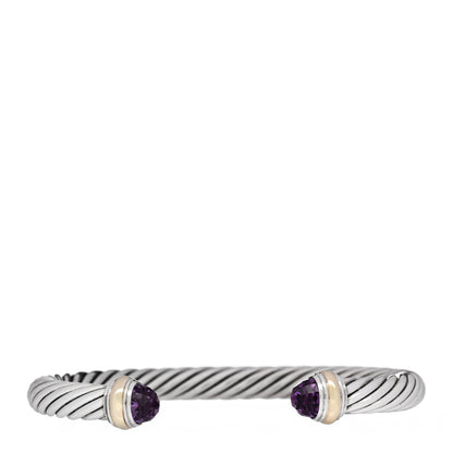 David Yurman Sterling Silver 14K Yellow Gold Amethyst 7mm Cable Classics Bracelet 1 of 3