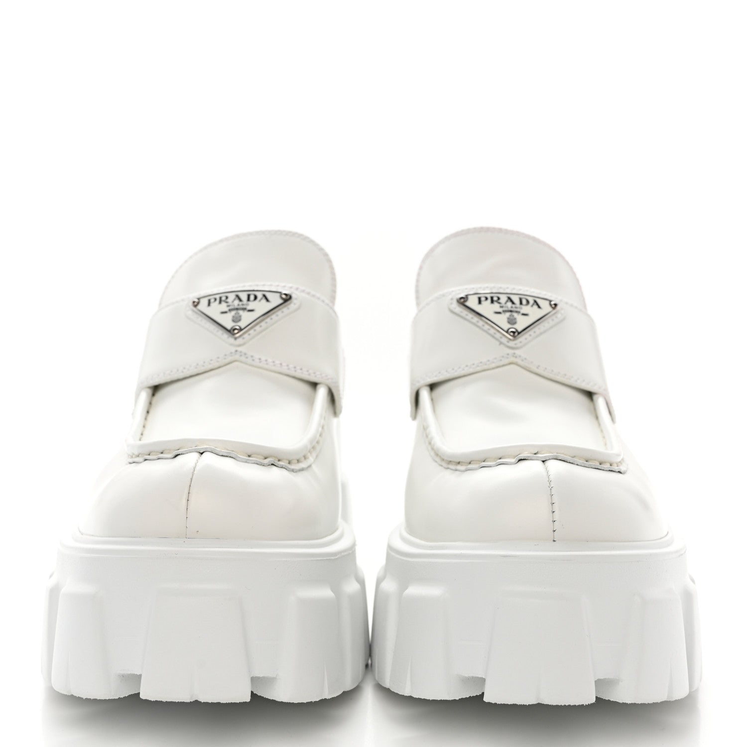 Prada Spazzolato Rois Metal Triangle Logo Monolith 55mm Loafers 38 White 2 of 11