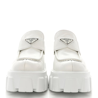 Prada Spazzolato Rois Metal Triangle Logo Monolith 55mm Loafers 38 White 2 of 11