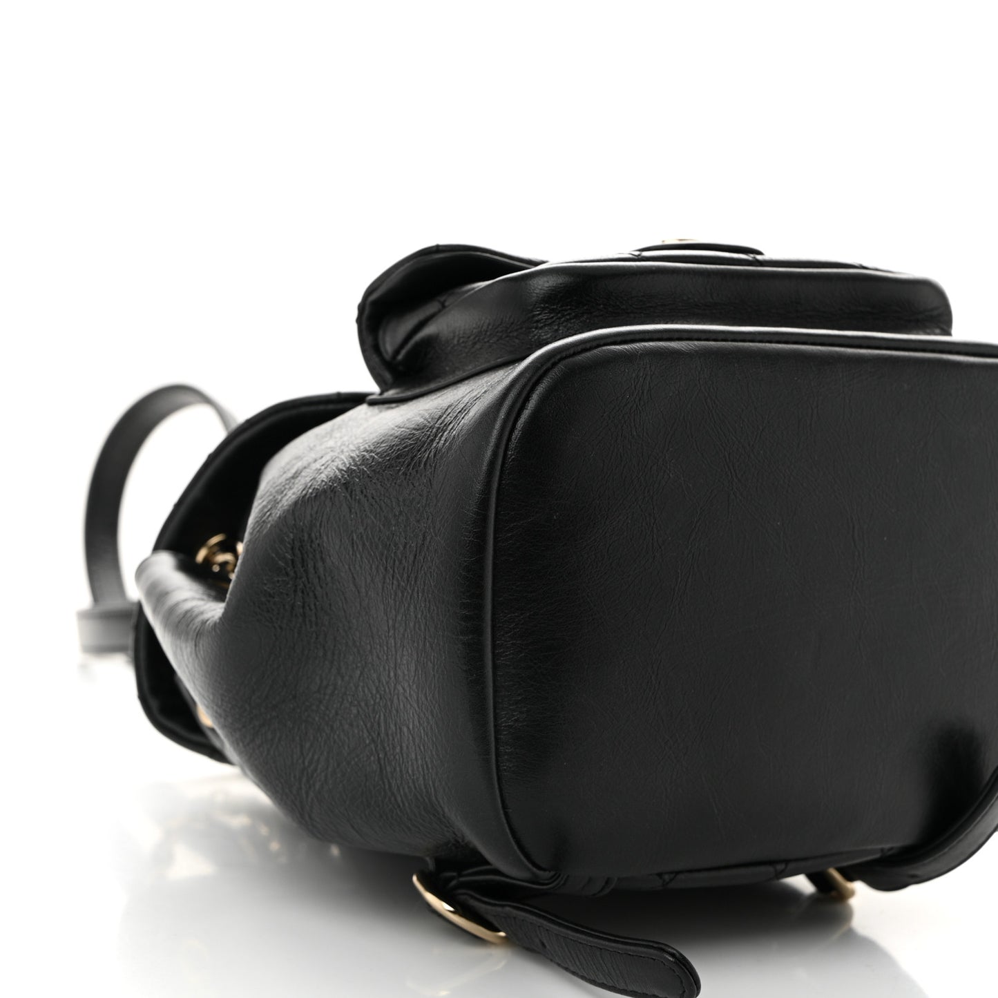 Glazed Aged Calfskin Quilted Small Duma Drawstring Backpack Black