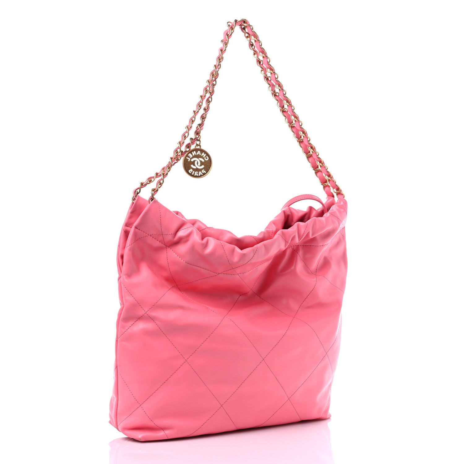 Chanel Shiny Calfskin Quilted Chanel 22 Drawstring Bag Coral Pink 4 of 12