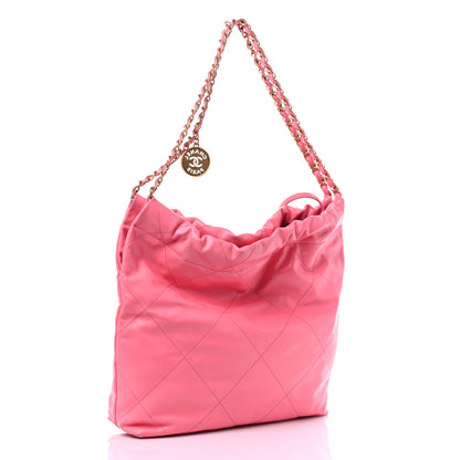 Chanel Shiny Calfskin Quilted Chanel 22 Drawstring Bag Coral Pink 4 of 12