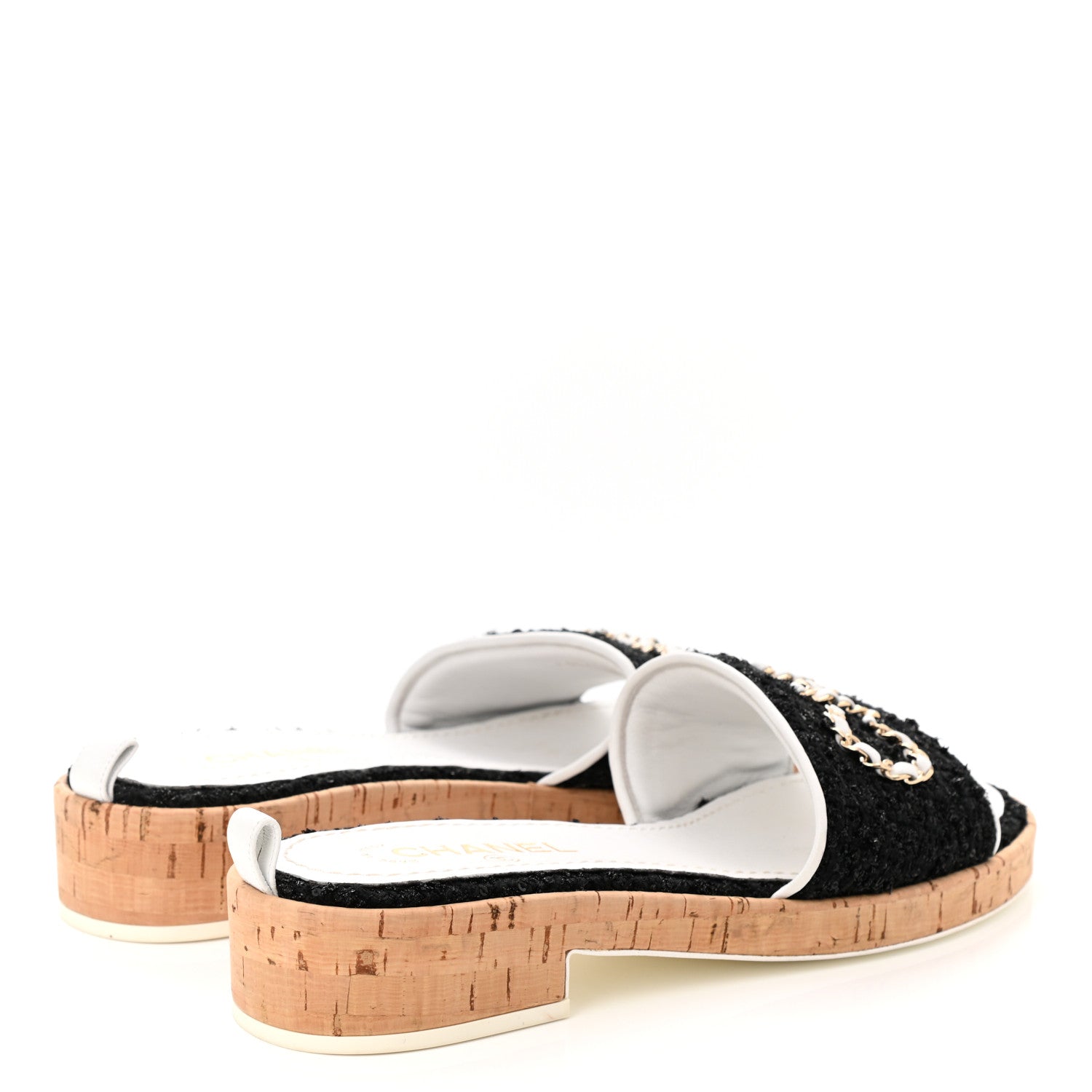 Chanel Tweed Lambskin Logo Mules 40.5 Black 4 of 9