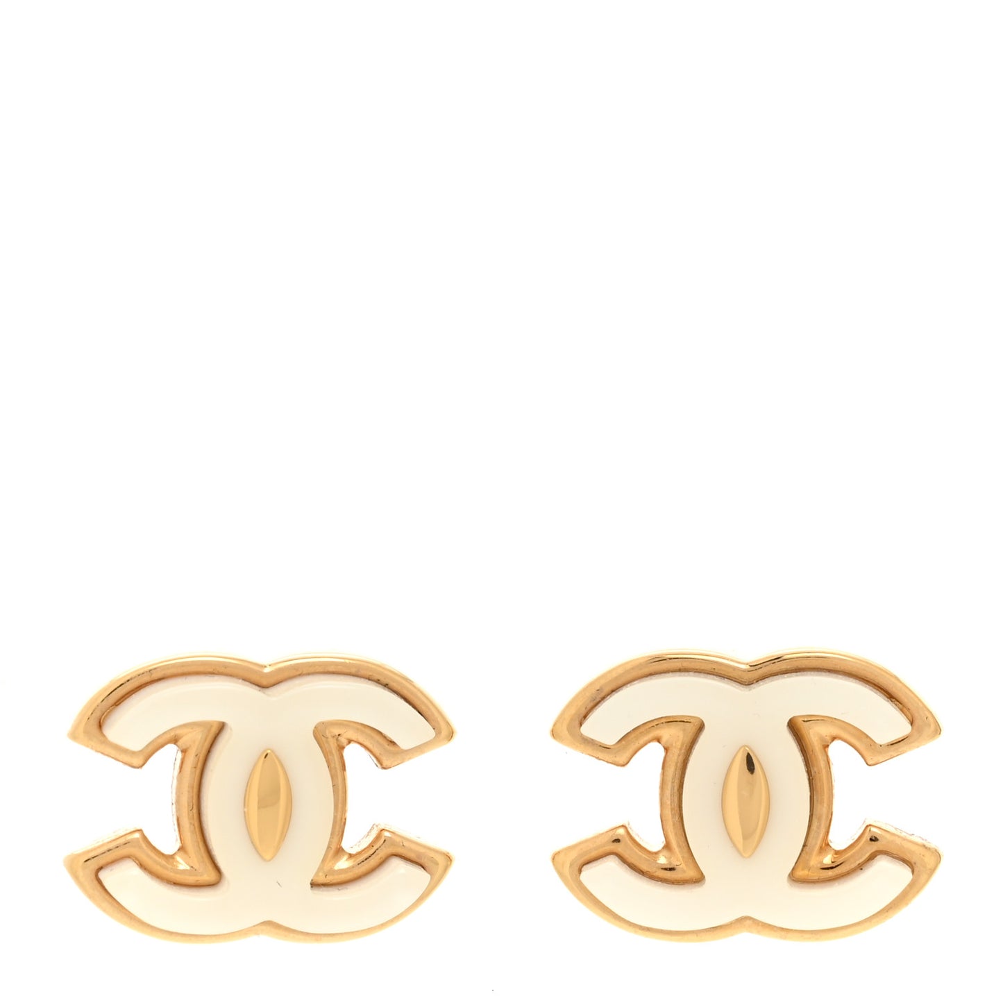 Enamel CC Earrings Gold White
