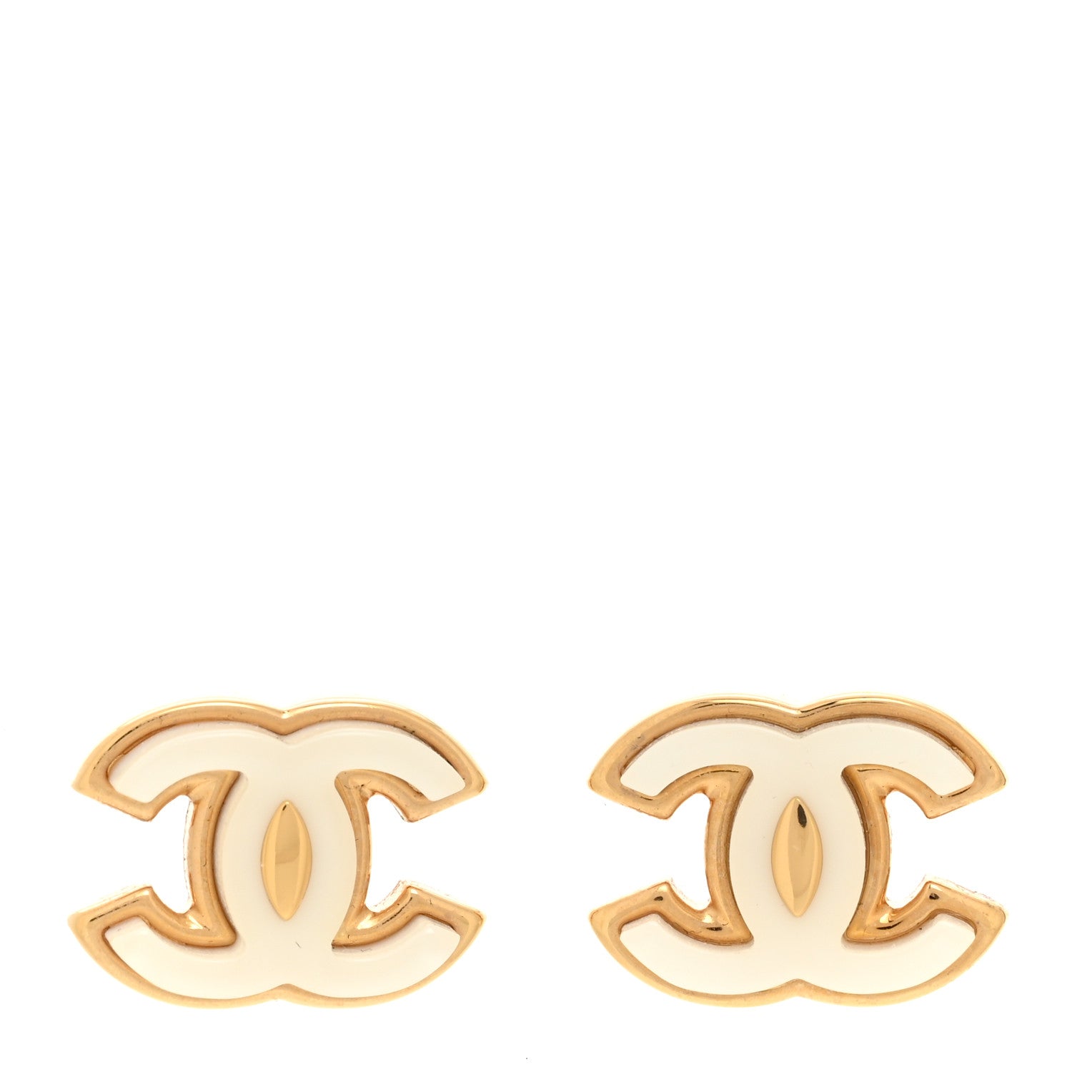 Chanel Enamel CC Earrings Gold White 1 of 5