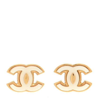 Chanel Enamel CC Earrings Gold White 1 of 5