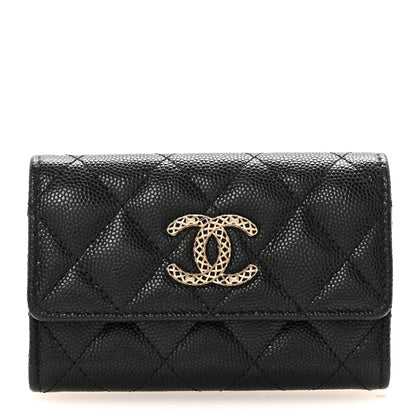 Chanel Caviar Metal Perforated Quilted CC Flap Card Holder Black 1 of 8