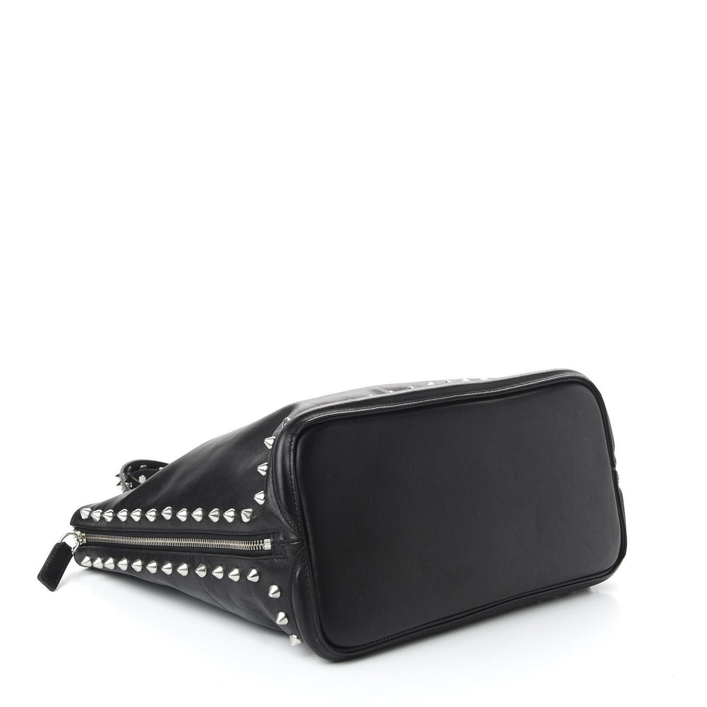 Pebbled Calfskin Skull Studded Padlock Tote Black