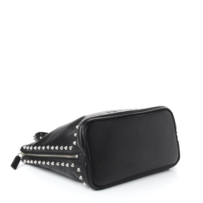 Alexander McQueen Pebbled Calfskin Skull Studded Padlock Tote Black 4 of 11