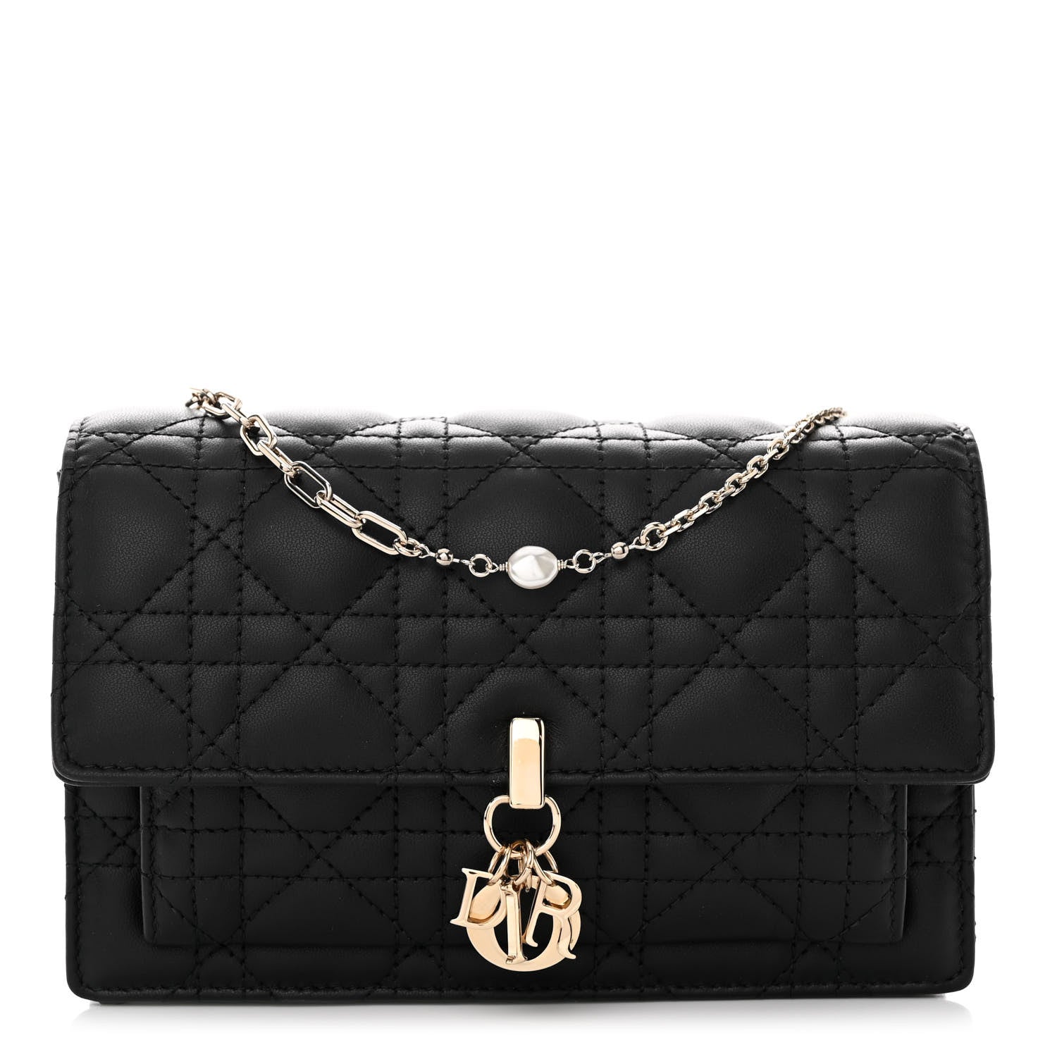 Christian Dior Lambskin Cannage Lady Dior Chain Pouch Black 1 of 9