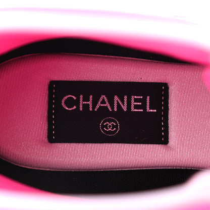 Chanel Suede Calfskin Lambskin Neoprene High Top CC Sneakers 40 White Fluo Pink 6 of 7