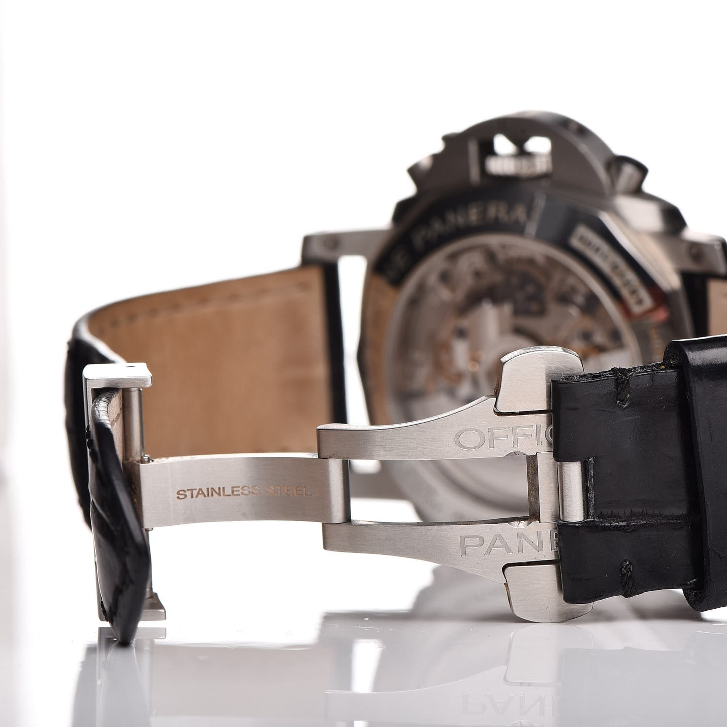 Stainless Steel Alligator 44mm Luminor Rattrapante 1950 Automatic Watch Black PAM00213