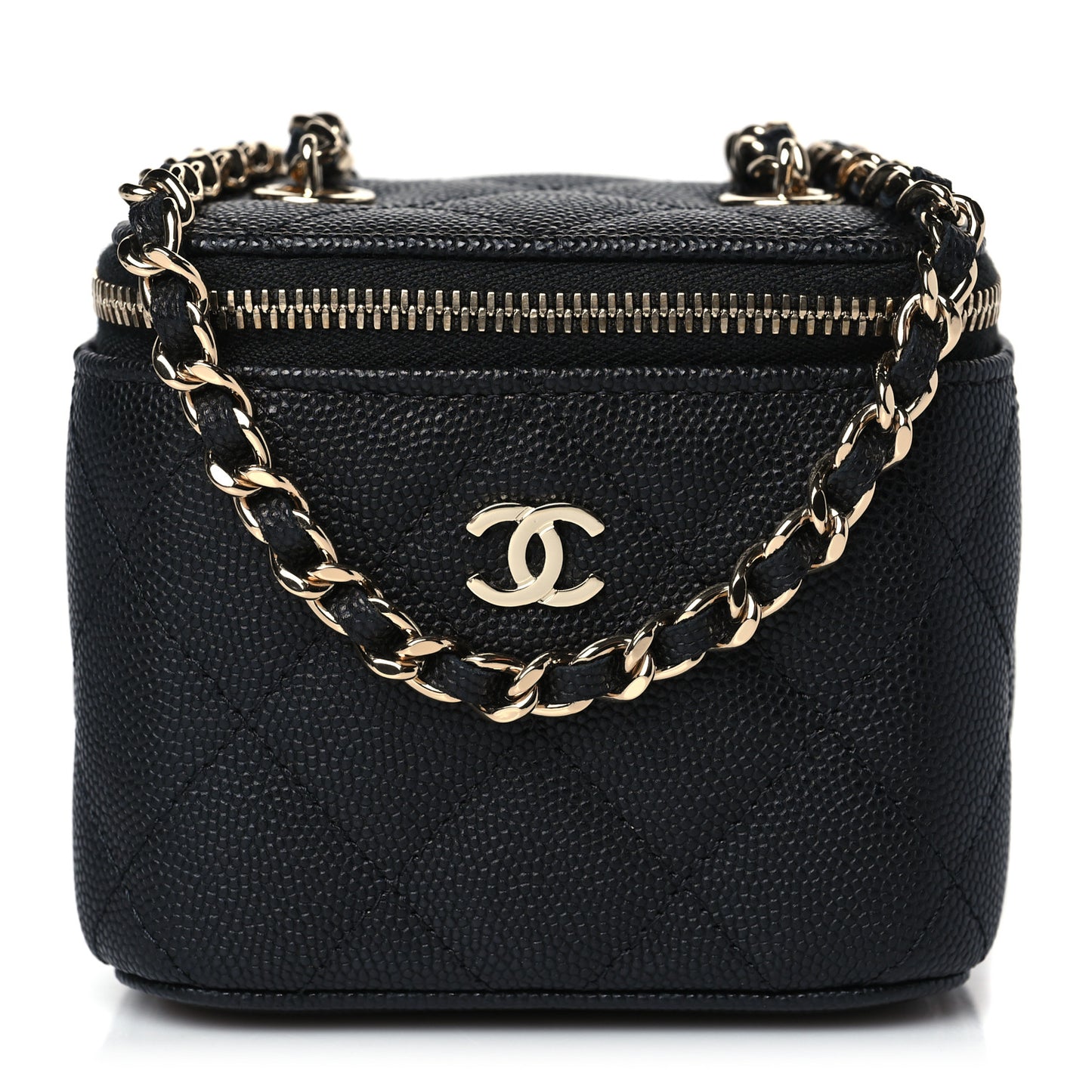 Caviar Quilted Mini Vanity Case With Chain Black