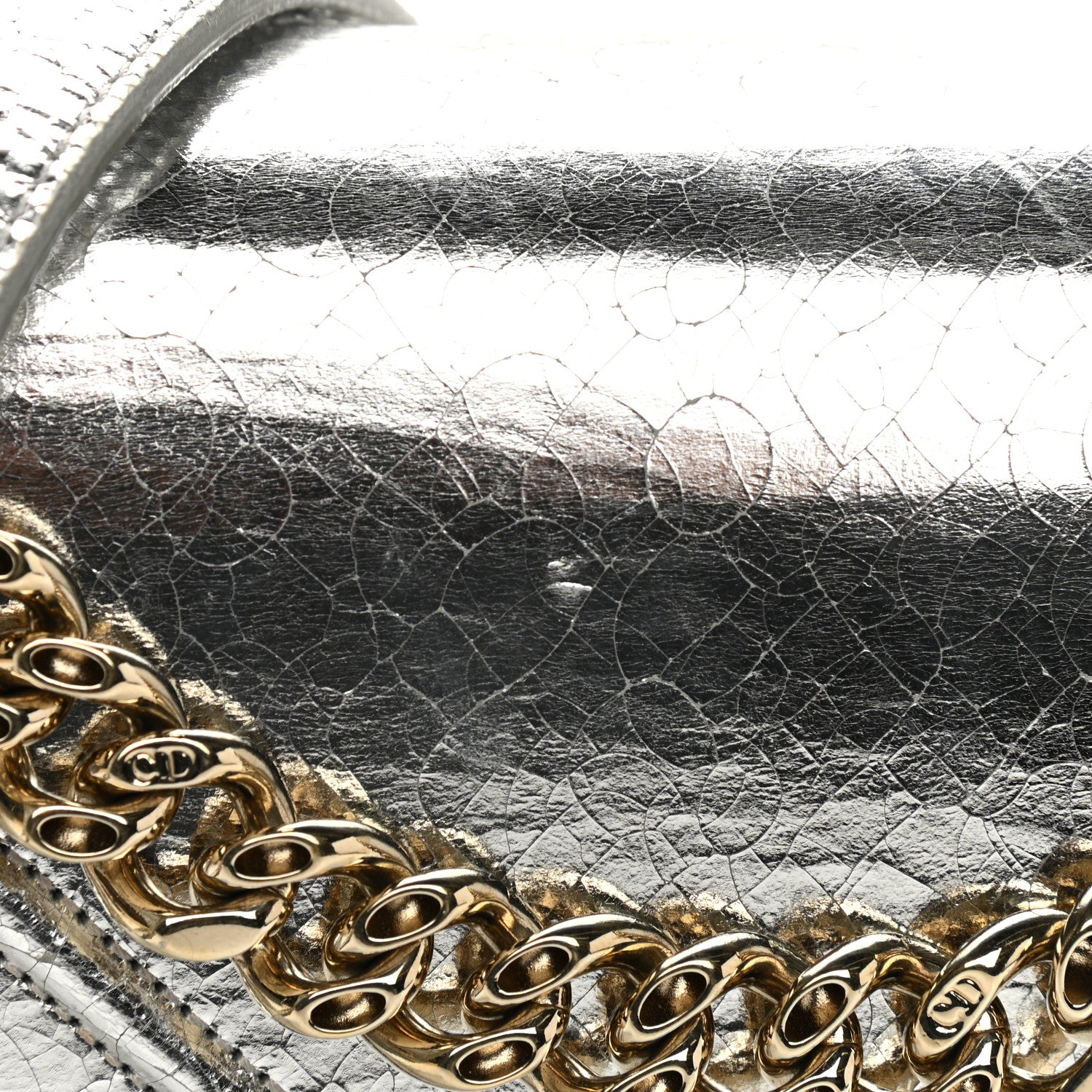 Christian Dior Metallic Ceramic Effect Deerskin Medium Diorama Flap Bag Silver 12 of 13