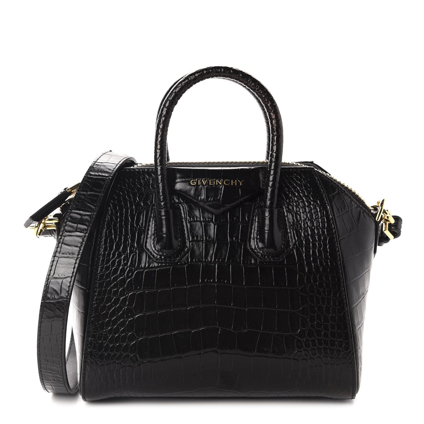 Calfskin Crocodile Embossed Mini Antigona Black