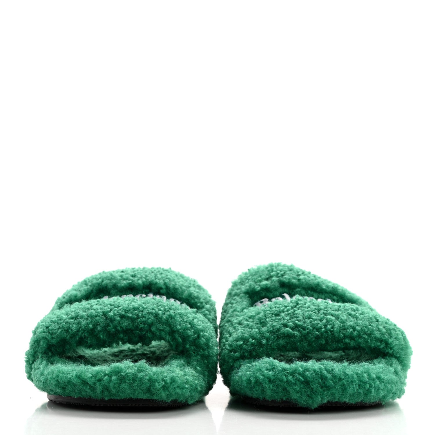 Balenciaga Faux Shearling Political Campaign Logo Slide Sandals 37 Grass Green 2 of 7