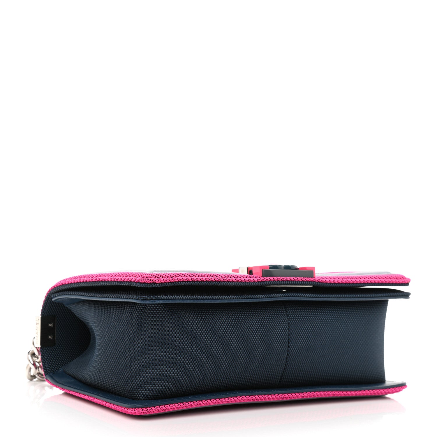 Chanel Canvas Quilted Medium Fluo Boy Flap Dark Navy Fuchsia Grey 4 of 12
