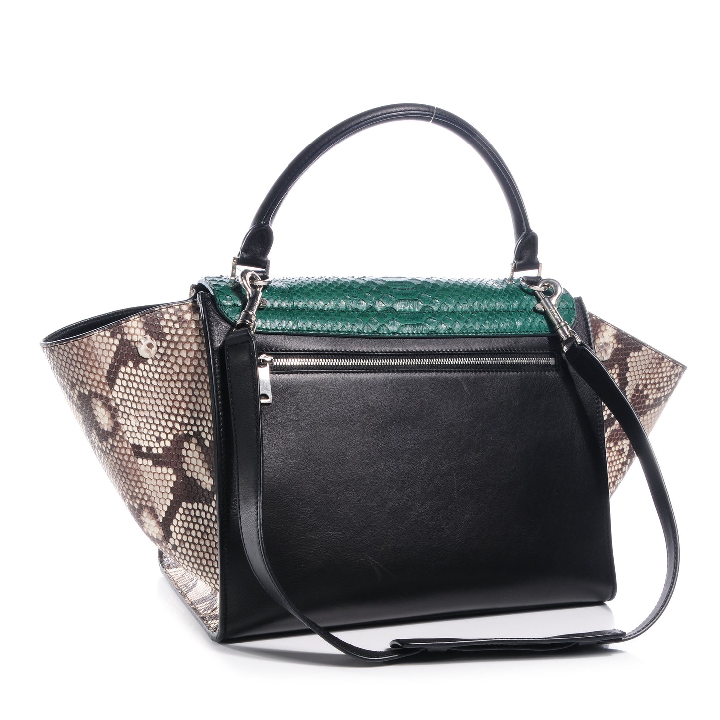 Python and Calfskin Small Trapeze Emerald Natural