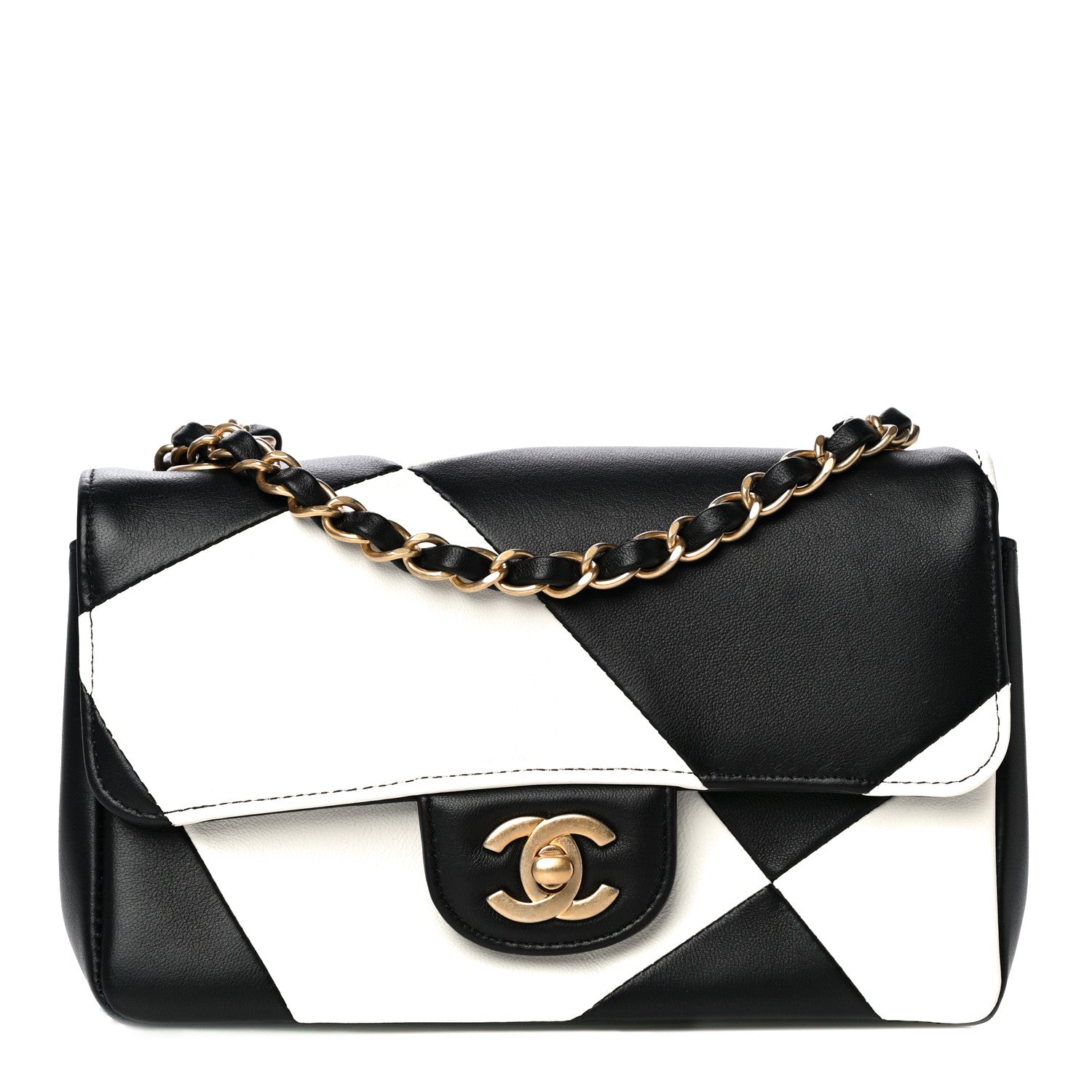 Chanel Lambskin Geometric Patchwork Mini Flap Black White 1 of 11