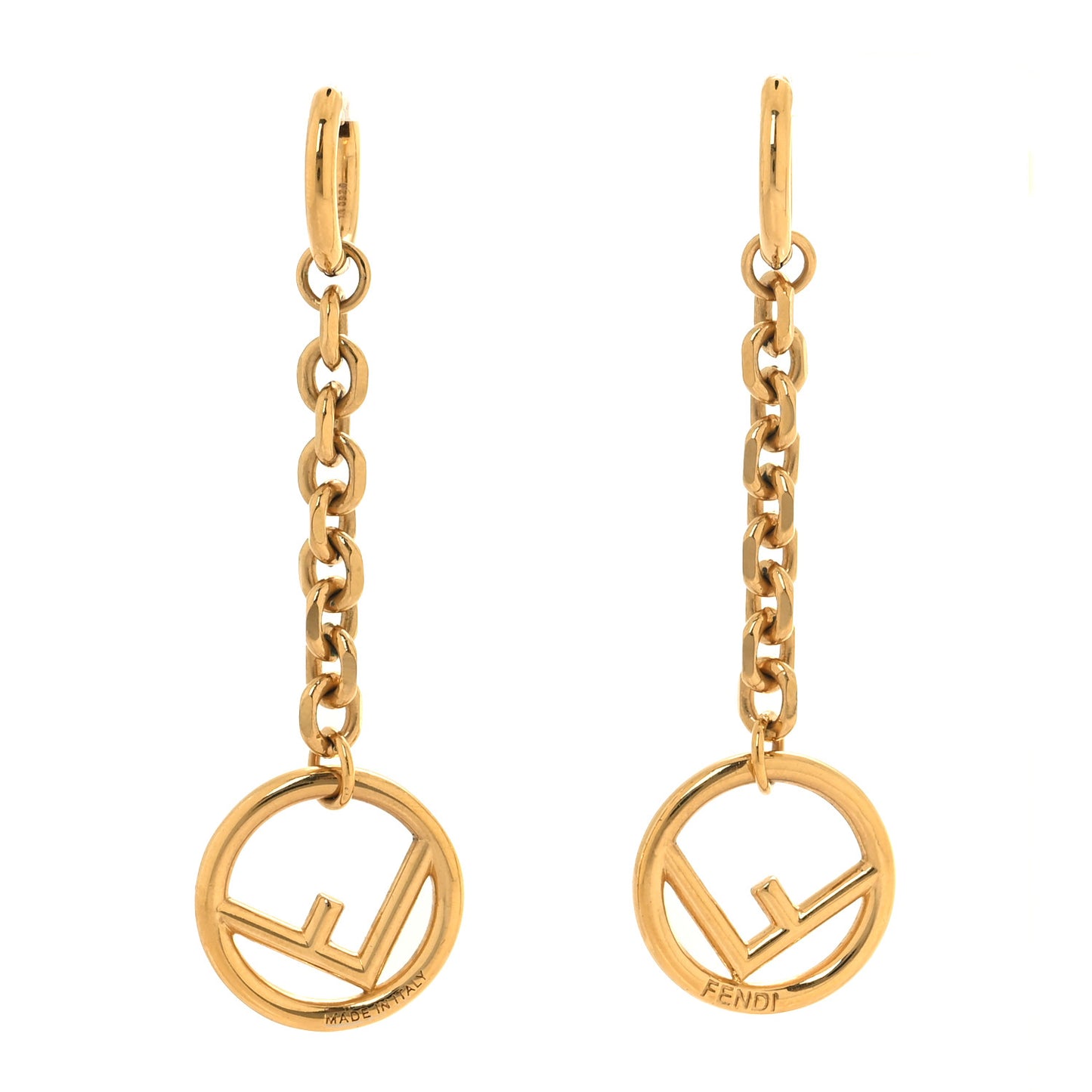 Metal FF Hoop Drop Earrings Gold