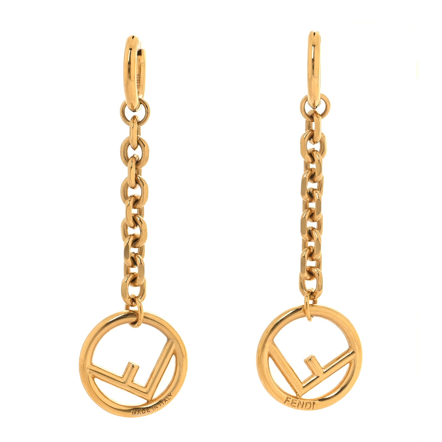 Fendi Metal FF Hoop Drop Earrings Gold 1 of 5